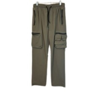 American Stitch Army Green Nylon Cargo Pants Elastic Waist Size Medium